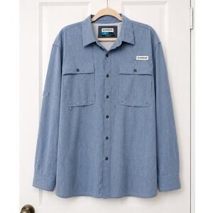 Magellan Outdoors Fish Gear Relaxed Fit Fishing Shirt Blue Long Sleeve  Large